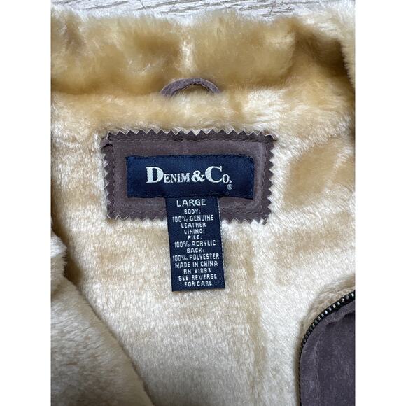 Vintage Denim & Co Suede Shearling Vest Brown Large - Picture 2 of 5